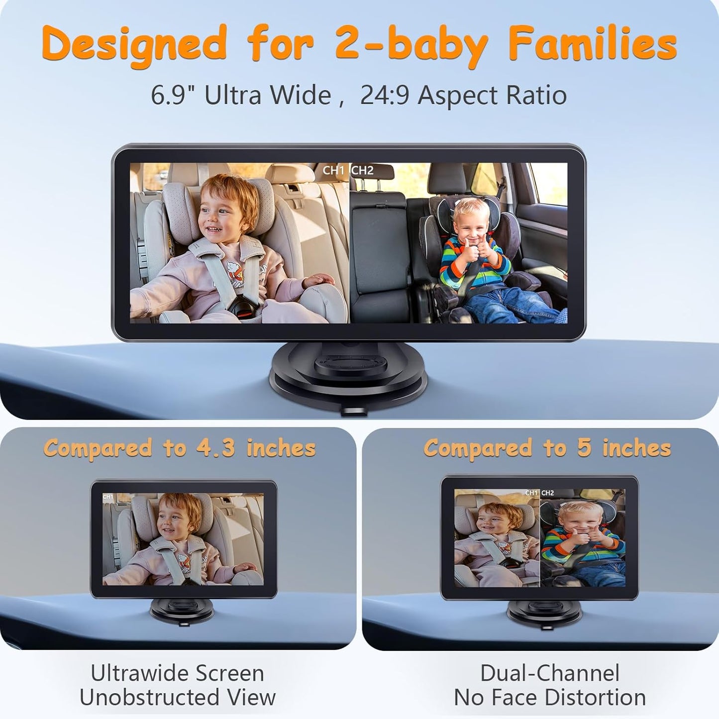 Dual Baby Car Camera for 2 Kids