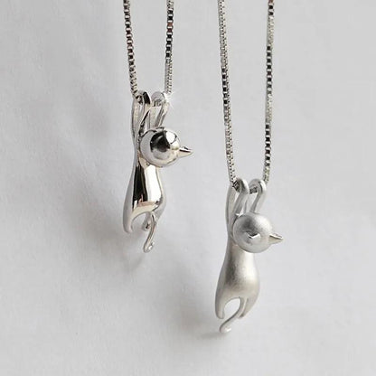 Collier pendentif chat en argent mat - CentralFlows